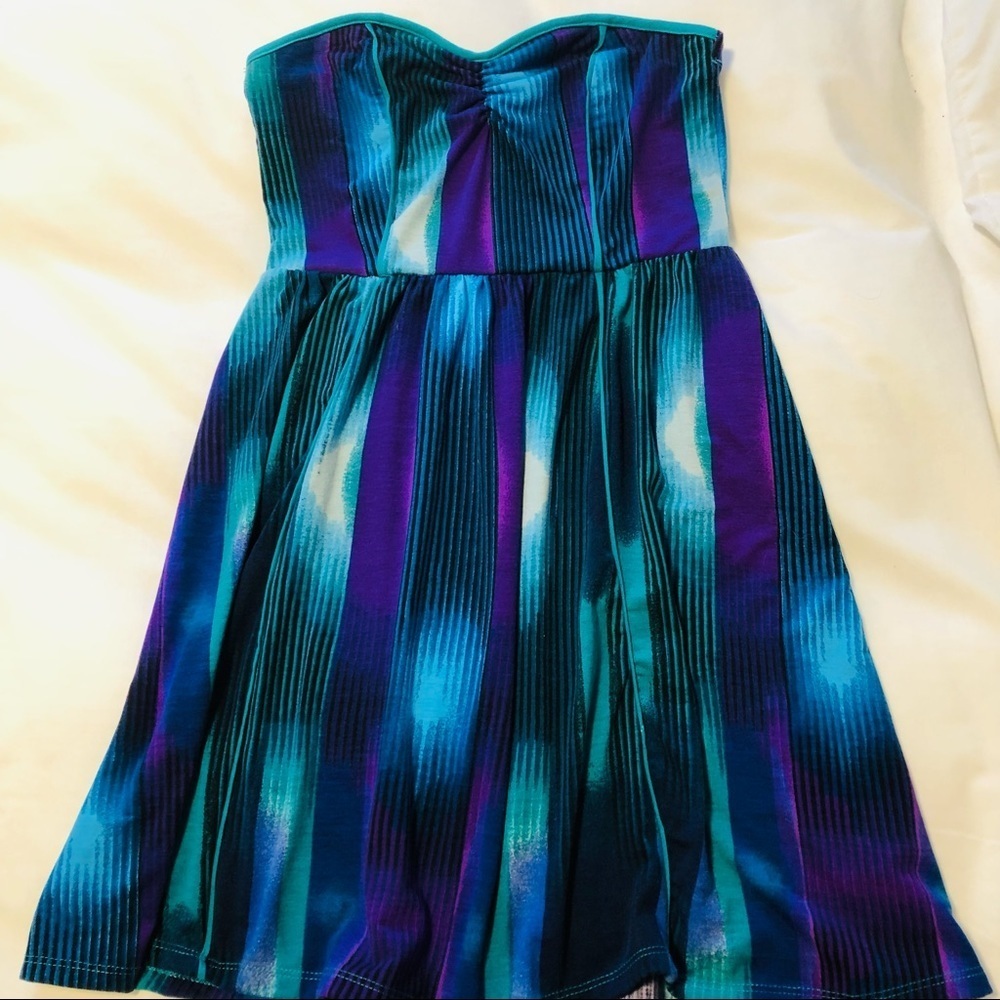 Xhilaration Medium Strapless Mini Dress. Blue, Green, Teal and Purple.